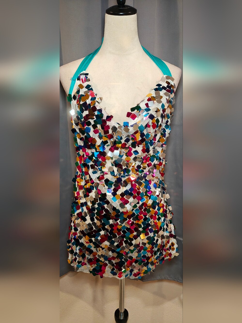 Weissman Multicolor Confetti Sequins Going Out Mini Dress.